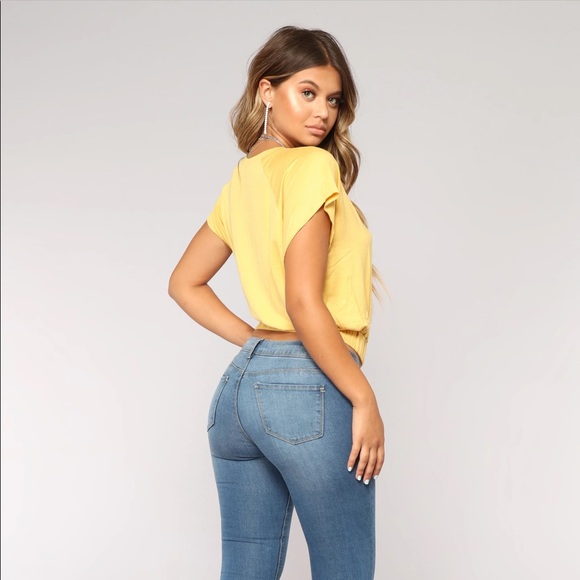 Golden Yellow Short Sleeve Crop Top - Picture 6 of 11
